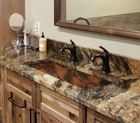 Image Rectangular Copper Bathroom Trough Sink Shown in Natural Patina G2