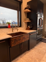 Image Copper Farmhouse Kitchen Sink Hammered Interior Smooth Apron
