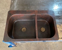 Image Copper Hand Hammered Double Well Kitchen Sink with Custom Curved Walls